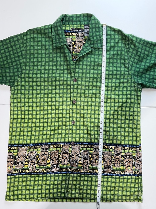 No Boundaries Green Tiki Cotton Short-Sleeve Button Shirt 90’s Y2K Summer Resort - Picture 7 of 8